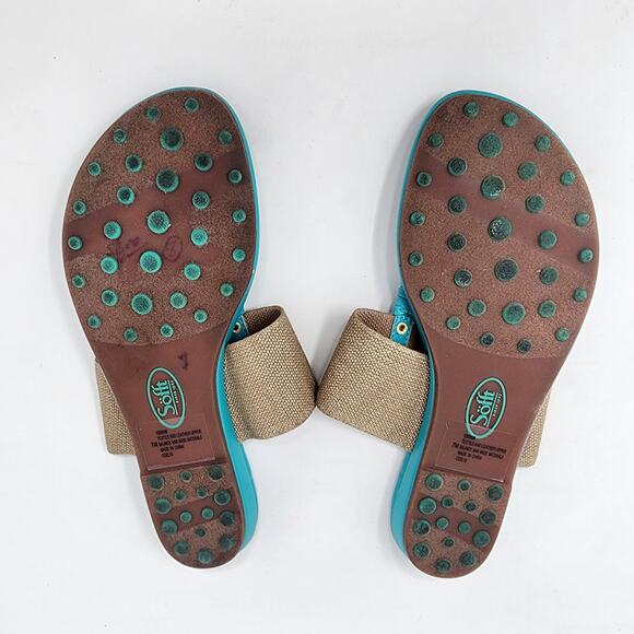 Sofft Sandals Women 7M Ameda Turquoise and Gold Thong Leather Textile Flat - Picture 8 of 9